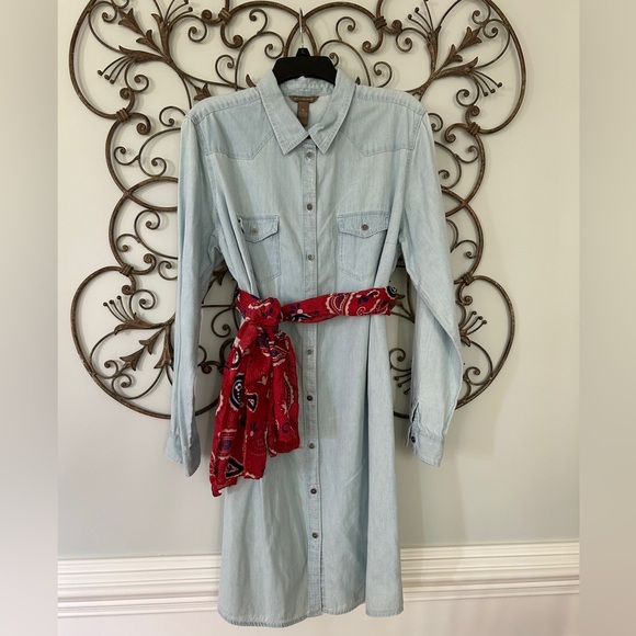 Bit and Bridle blue chambray button front shirt dress. Size XL - Picture 3 of 9